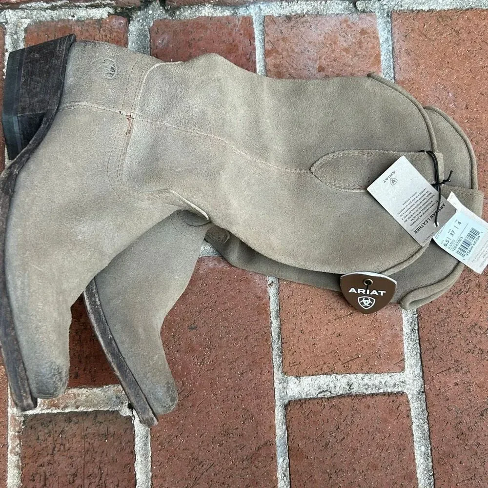 Ariat Women's Suede Memphis Cowboy Pull-on Boots Burnt Taupe Size 6.5/37 NWT